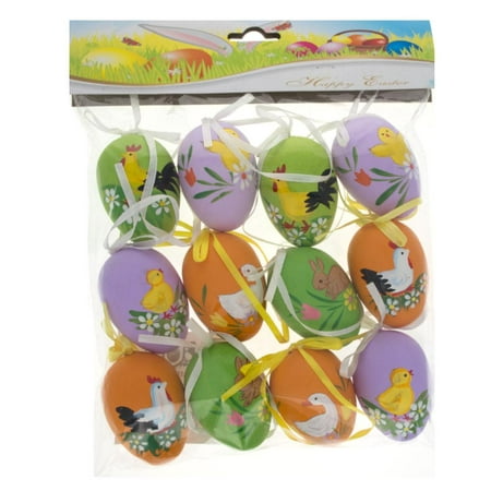 Set of 12 Hand Painted Plastic Easter Egg Ornaments 2.25