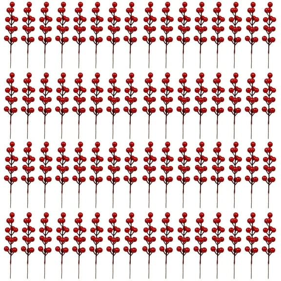 WORGEOUS 80 pcs  Festive Red Berry Picks Stimulation Red Berries For Christmas Party