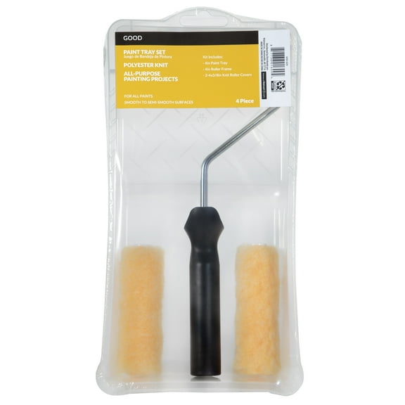 Good 4-Piece Knit Polyester Mini Roller Paint Tray Kit