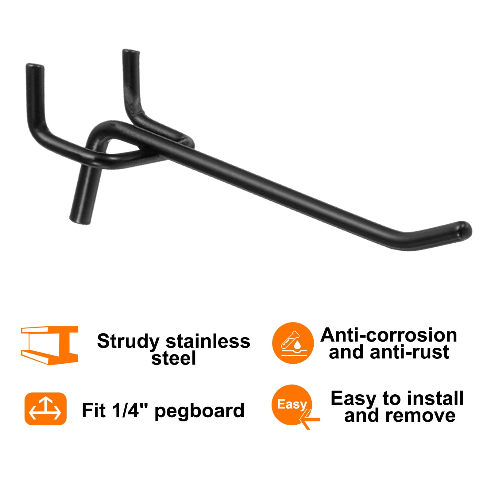 Uxcell 60pcs Pegboard Shelving Hooks 2" 4" 6" Stainless Steel Peg Board Display Hook Holders for Workbench, Black