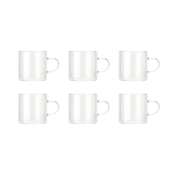 6 Pack Clear Borosilicate Glass Mugs with Handle, Heat Resistant Transparent Coffee Tea Cups for Daily Home Beverage Drinking