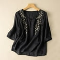 thumbnail image 4 of GigrtiJin 3/4 Sleeve Shirts for Women Floral Embroidery Retro Casual Tops Loose V Neck Summer Tees Blouses, 4 of 6