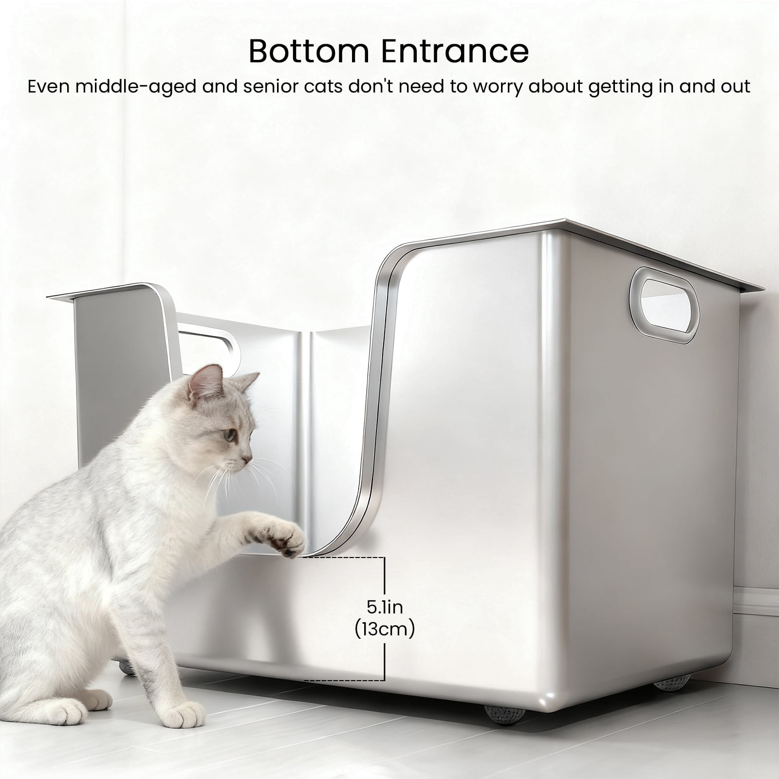 Ptlom Extra Large Stainless Steel Litter Box with 13.7'' High Sides Leak Proof