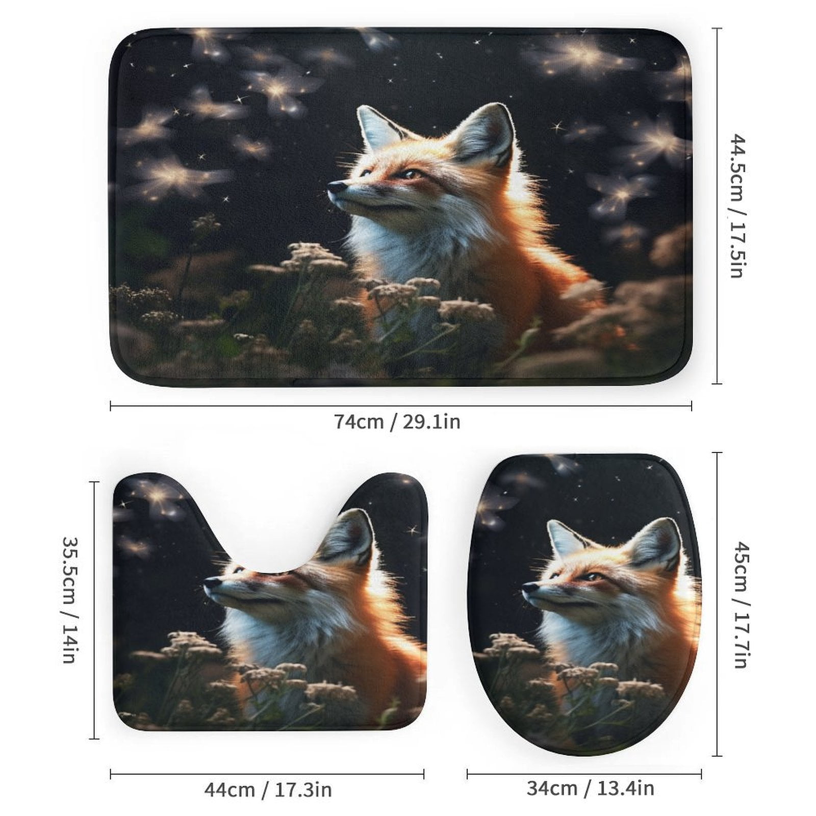 Nine Tailed Fox Chasing Butterfly 4 Pcs Shower Curtain Set with Rug Bathroom Sets with Waterproof Fabric And Non-Slip Rugs Toilet Lid Cover Bath Mat Decor with Hooks