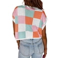 thumbnail image 4 of FEORJGP Women's Casual Knitted Tops Ladies Short Sleeve Cropped T-Shirts Ribbed Checkered Shirts Round Neck Pullovers Knitwear Contrast Color Tops Sweomfy Casual Clothes Streetwear for Daily, 4 of 5