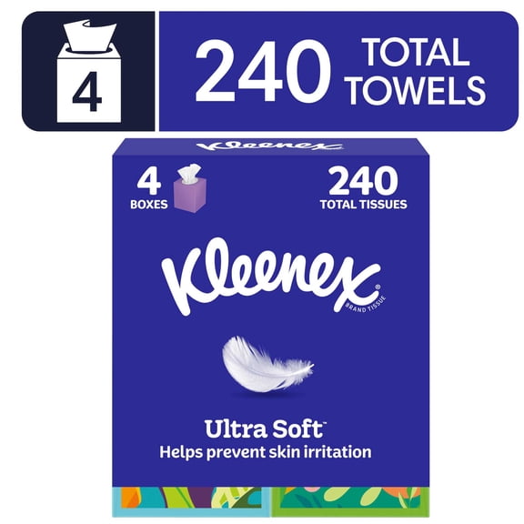 Kleenex Ultra Soft Facial Tissues, 4 Cube Boxes, 60 Tissues per Box, 3-Ply