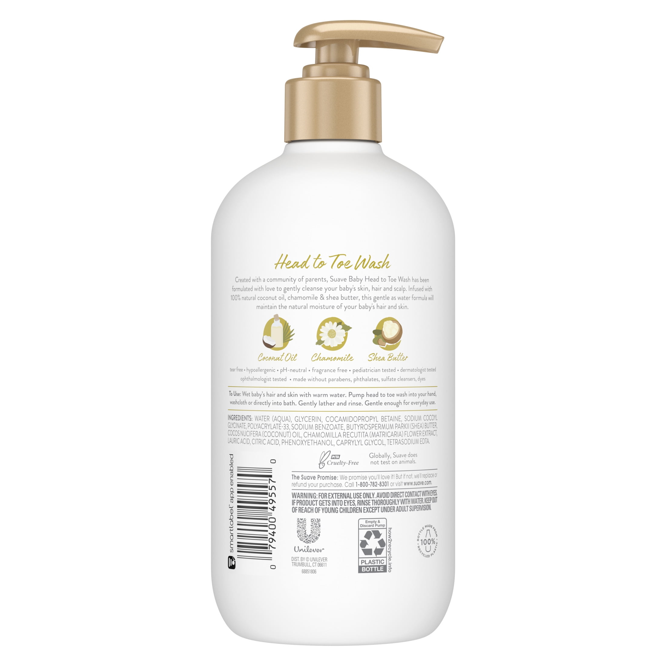 Suave Baby Head to Toe Body Wash with Coconut Oil, Chamomile & Shea Butter, 100% Natural, Tear Free, 13.5 oz
