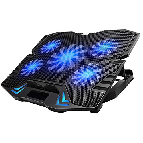 Gaming 5Fans 15.6inch Laptop Cooler Stand Fan KEROLFFU Laptop Cooling Pad Fans/Lights Switch with dimmable-Speed for MacBook Air Pro Dell XPS HP Alienware Notebook Adjustable Foldable Long Stand
