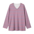 thumbnail image 6 of Htigea Womens Plus Size Striped Tops Fall Long Sleeve V Neck T Shirts Loose Fit Casual Oversized Tshirts Everyday Wear Pink L, 6 of 6