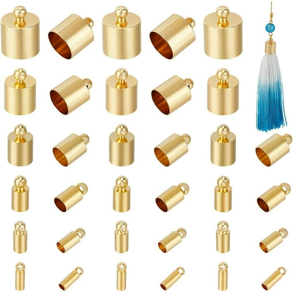 48Pcs 6 Size Real 18K Gold Plated Tube Cord Ends Brass End Caps Barrel End Tip Jewelry Findings for Leather Bracelet Making Supplies Festival Gift DIY DIY
