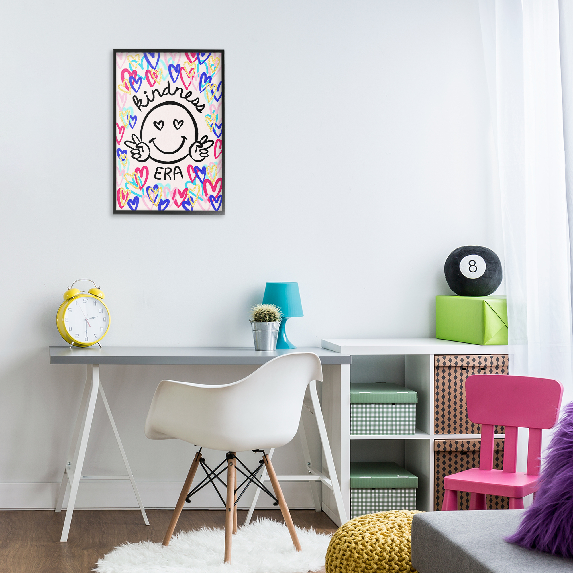 Stupell Industries Kindness Era on Hearts Typography Painting Black Framed Art Print Wall Art, 16 x 24