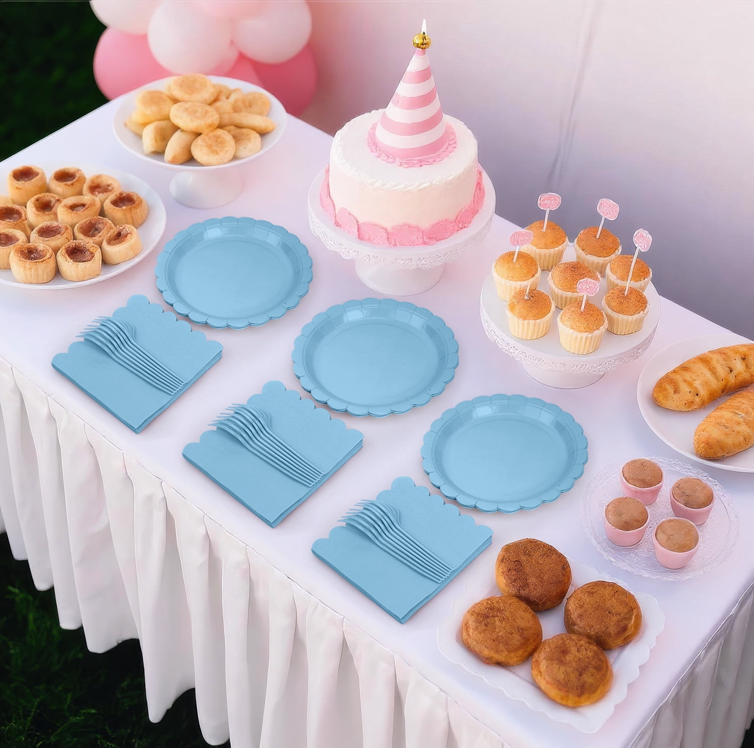 Inadays 175Pcs Disposable Party Supplies Includes Blue Paper Plates Cup Napkins Forks Spoons Knives, Dinnerware Set for Garden Party Birthday BBQ Baby Shower Wedding, Serve 25 Guests
