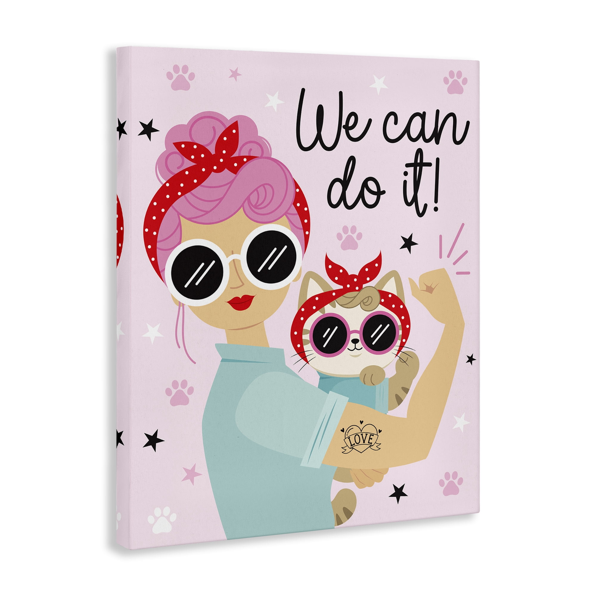Stupell Industries We Can Girl & Cat People Painting Wrapped Canvas Art Print Wall Art, 36 x 48