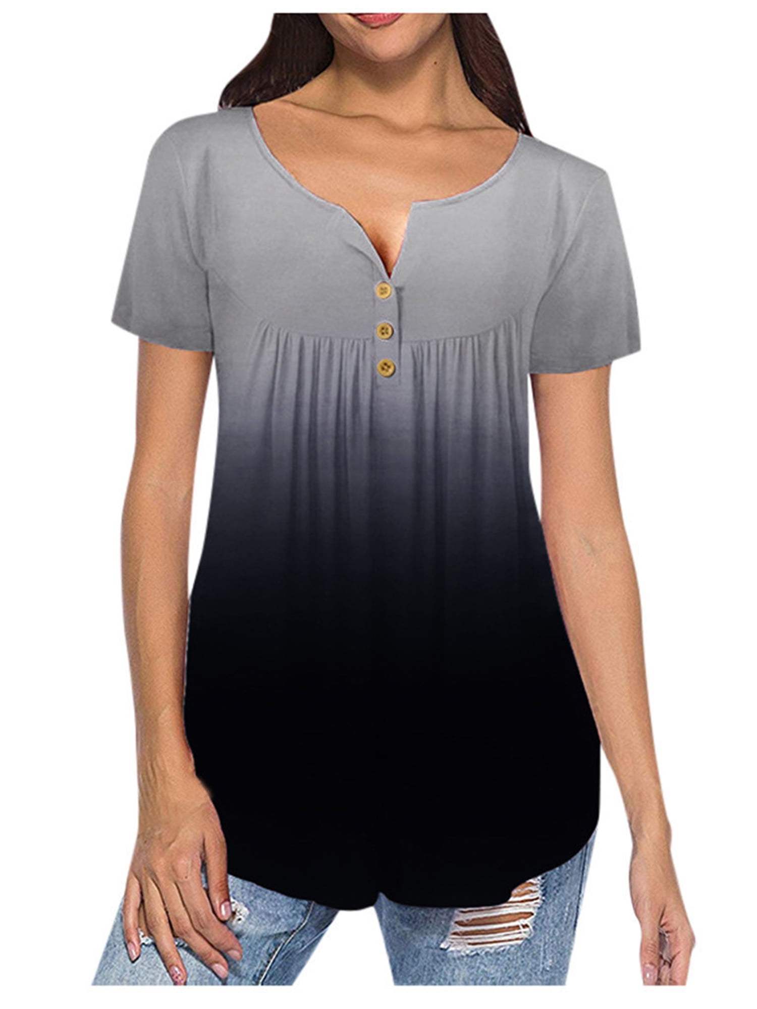 Anbech Hide Belly Blouses for Women Buckle Tunic Shirt Graphic Long