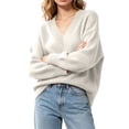 thumbnail image 6 of DYTTDG Women Solid Color Loose V-Neck Knit Pullover Sweater, Long Sleeve Ribbed Cuff Relaxed Fit Casual Knitted Jumper Daily Basic Knit Top, 6 of 8