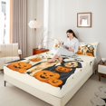 thumbnail image 3 of Homewish Golden Retriever Dog Queen Sheets,Happy Halloween Print Queen Sheet Sets,Cream,Pumpkins Decor,4pcs,1 Flat Sheet, 1 Fitted Sheet and 2 Pillowcases, 3 of 6
