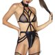 thumbnail image 5 of Conjunto de lencería Mono Faux Leather Temptation Hollow Ropa de dormir Tmvgtek para mujer Negro T S, 5 of 7