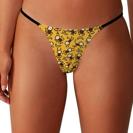 

Monkey and Banana Pattern Women s G-String Thongs Low Rise Hipster Underwear Stretch T-Back Panties
