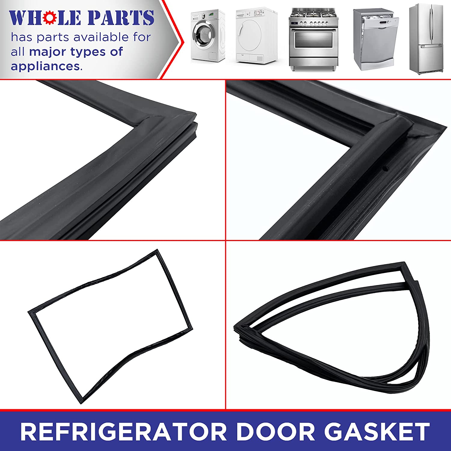 Whole Parts W10436252 Door Gasket, Black for Freezer Section 