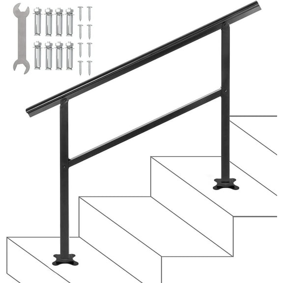 VEVOR 3-4 Steps Handrail Adjustable from 0 to 50 Degrees Outdoor Stairs 48 X 35.5 inch Outdoor Handrail for Stairs Outdoor Aluminum Black Stair Railing
