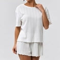thumbnail image 4 of Blmnix Summer Pajamas Pajama Sets 2 Piece Sleepwear Sets Sleepwear Straight-Leg White Crew Neck Short Sleeve Short Womens Pajama Sets Shorts,S, 4 of 5