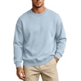 thumbnail image 2 of Mens Fleece Crewneck Sweatshirt Cotton Pullover Sweater Athletic Workout Casual Oversized Warm Shirts Light Blue 3XL, 2 of 7