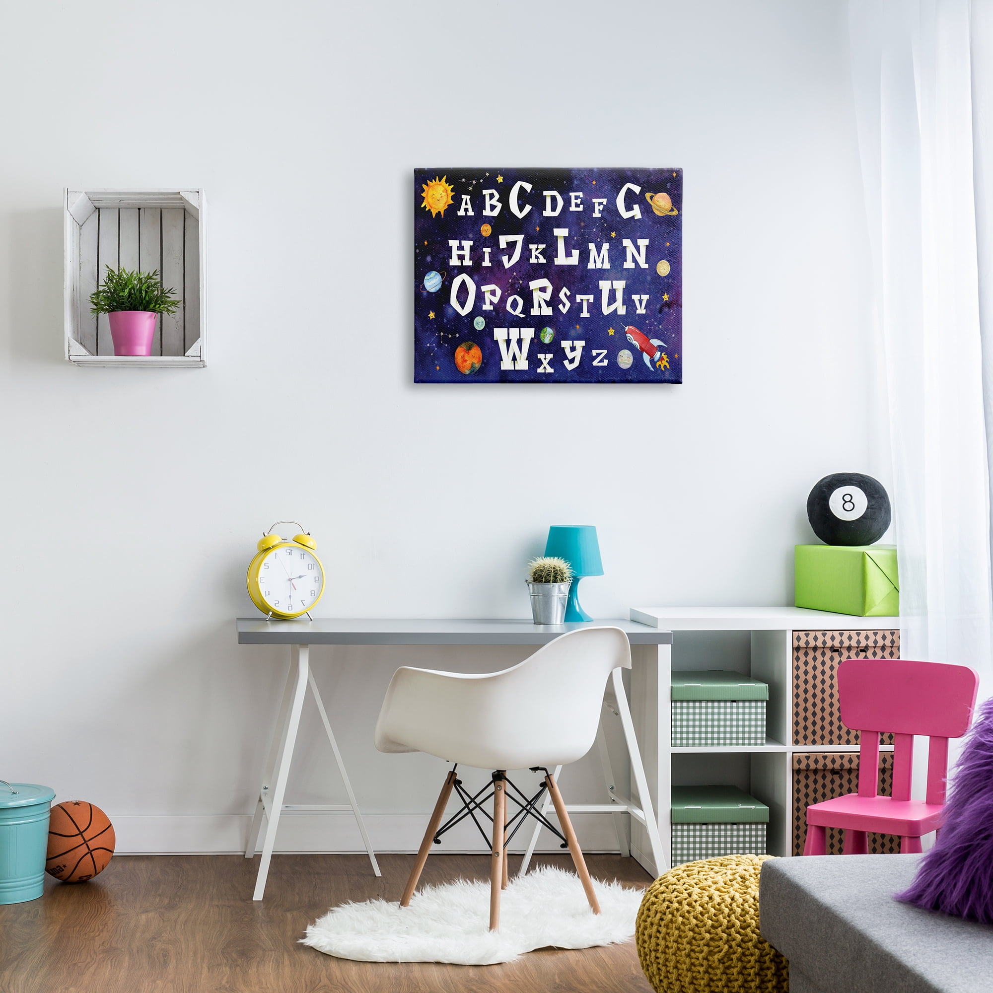 Stupell Industries Milky way Galaxy Alphabet Letter Chart Rocketship Planets, 24 x 30, Designed by ND Art