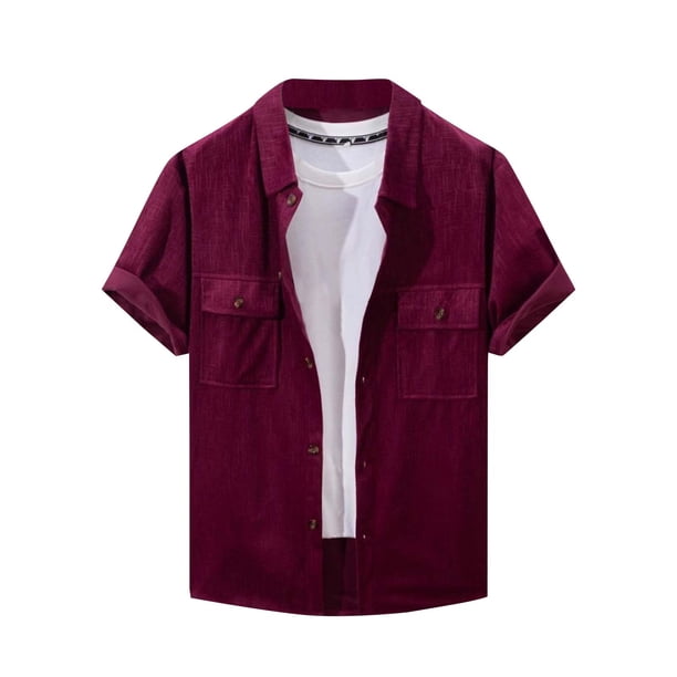 pstuiky Camisa de manga corta para hombre, Blusa de manga corta con cuello vuelto y bolsillos abotonados de color liso para hombre camisetas de hombre xl