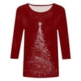 thumbnail image 4 of TTUHYWXI 3/4 Length Sleeve Womens Tops Christmas Loose Fit Crewneck T Shirts Cute Solid Three Quarter Length Tunic Tops (Wine, XL), 4 of 4