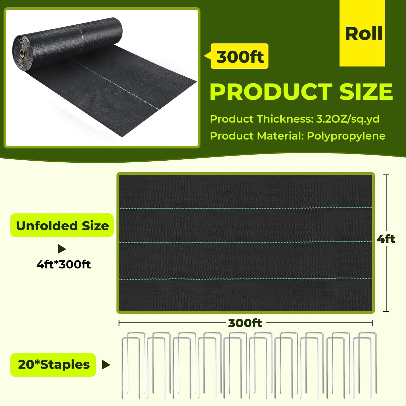 4ft X 300ft Weed Barrier Landscape Fabric  3.2oz Heavy Duty Woven Geotextile Block Gardening Mat Ground Cover Control Garden Cloth For Landscaping Driveway