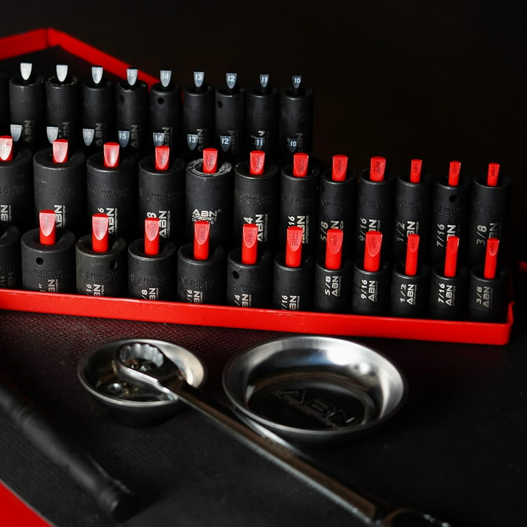 ABN Tool Box Socket Organizer Tray Set - 6pk SAE and Metric 1/4in 3/8in 1/2in Shallow and Deep Well Socket Holders