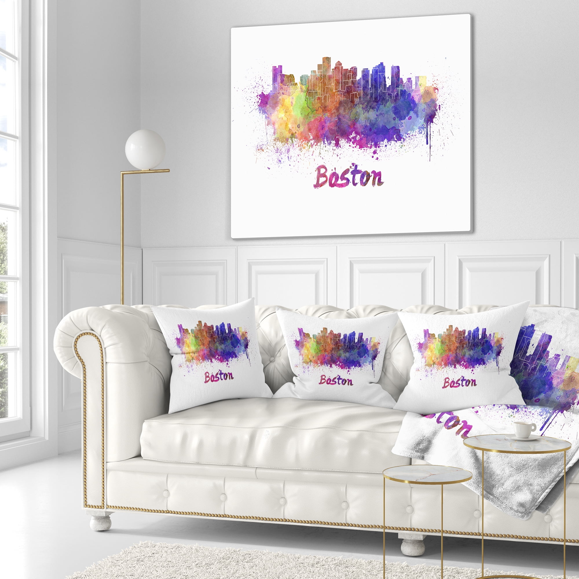 Designart Boston Skyline - Cityscape Throw Pillow - 18x18