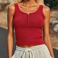 thumbnail image 2 of Women's Henley Crop Tank Tops Button up Sleeveless T Shirts Workout Summer Casual Slim Fit Solid Color Blouses (M, Red), 2 of 7