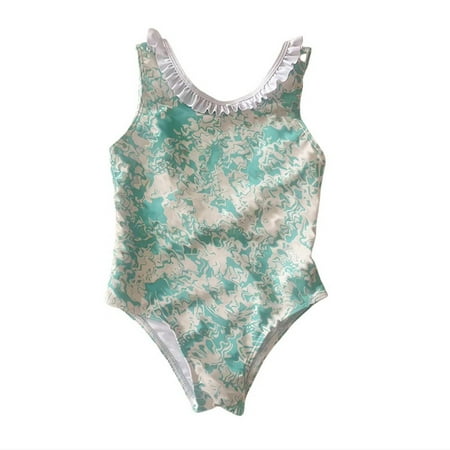 Girls One Piece Swimsuits Cute Bathing Suit Summer Children Bikini Adjustable Shoulder Straps Lessons Beach Swim Suit Girls  Swimwear Green Size 6-7 Years