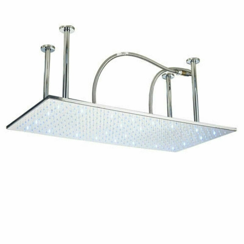 Ceil Mounted 32x16" Square Rain Shower Head LED High pressure Top Sprayer Brushed Nickel