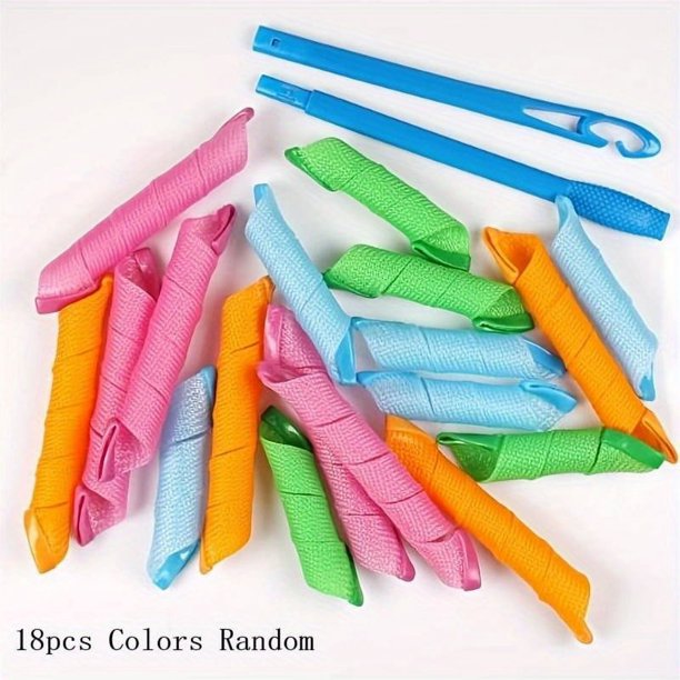 18pcs Hair Curlers Kit - Create Heatless Spiral Curls with 2 Hooks - DIY Hair Styling Rollers