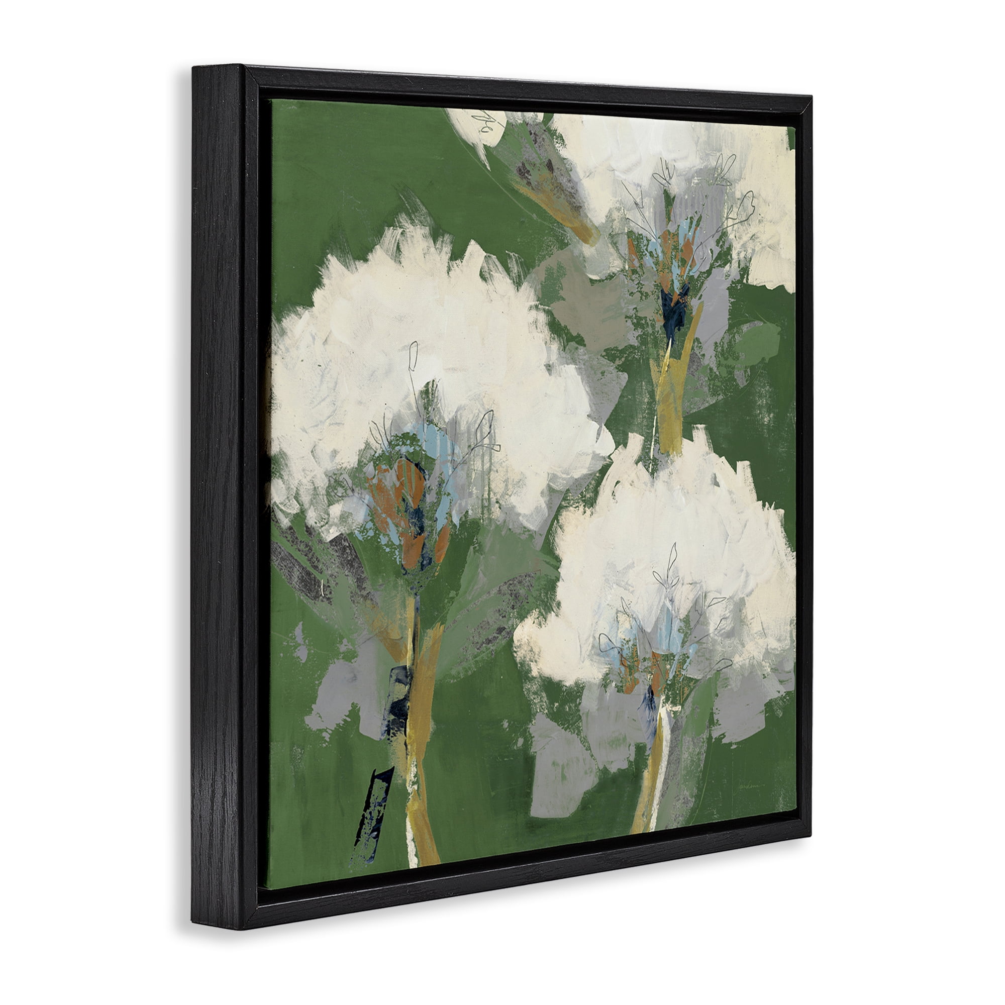 Stupell Industries Abstract Flower Buds Plants & Flowers Painting Black Floater Framed Canvas Art Print Wall Art, 25 x 25