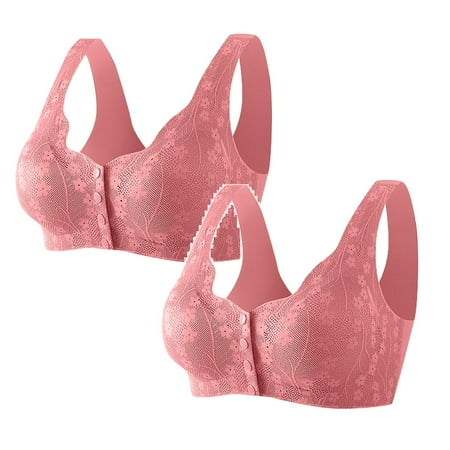 2 Pack Daisy Bra For Women Wireless Bras Comfortable Convenient Front Close Womens Bras Pack Button Cotton Bras For Bra Packs Older Women No Underwire Bra s Womens Bras Comfortable Push up