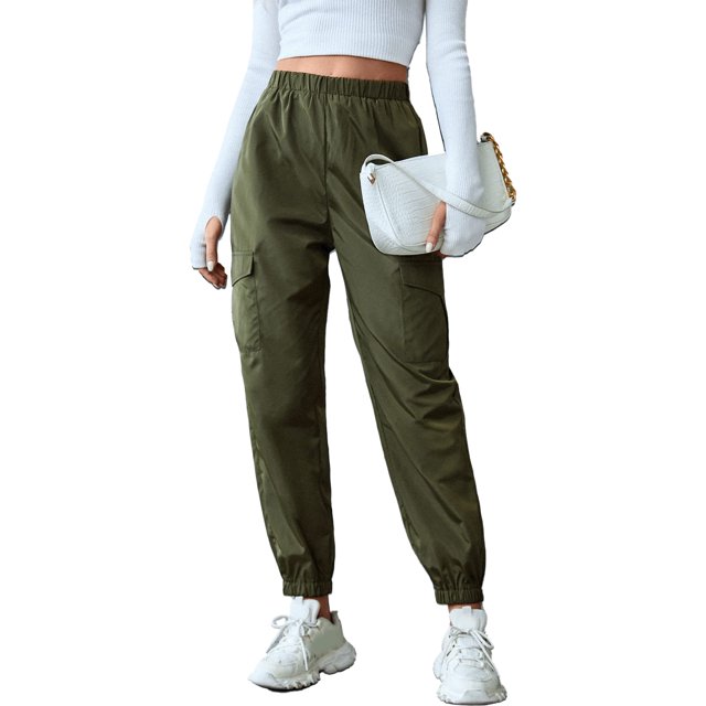 Joggers para mujer, puños en el tobillo, bolsillo cargo, elásticos, Color puro, cintura alta, pantalones de chándal para fiesta, deportes, oficina