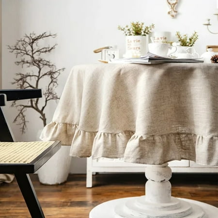 

WAGXAA Stunningly beautiful vintage French romantic ruffle cotton linen tablecloth perfect for American round tea table. Exuding elegance this exquisite piece will elevate your literary