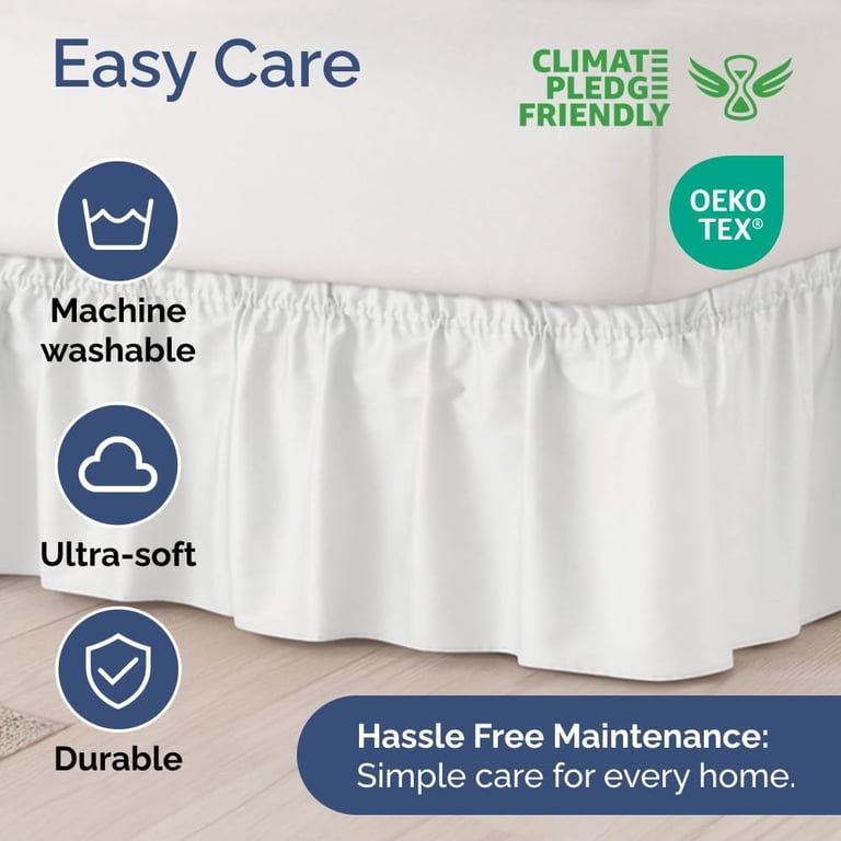Elastic Wrap-Around Queen Bed Skirt, White, 15" Drop photo 6