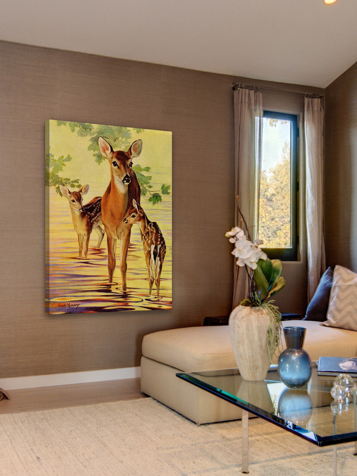 "Doe and Fawns" Painting Print on Wrapped Canvas