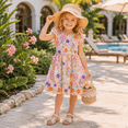 thumbnail image 3 of IPIO Girls Bunny Floral Dress with Ruffle Sleeves and Oversized Back Bow, Spring Summer Casual Party Dress, 3 of 7