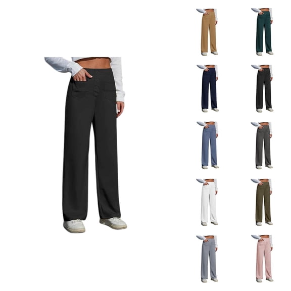 Dress Pants Women Elastic High Waist Wide Straight Leg Stretchy Slacks Business Casual Office Work Pants with Pockets