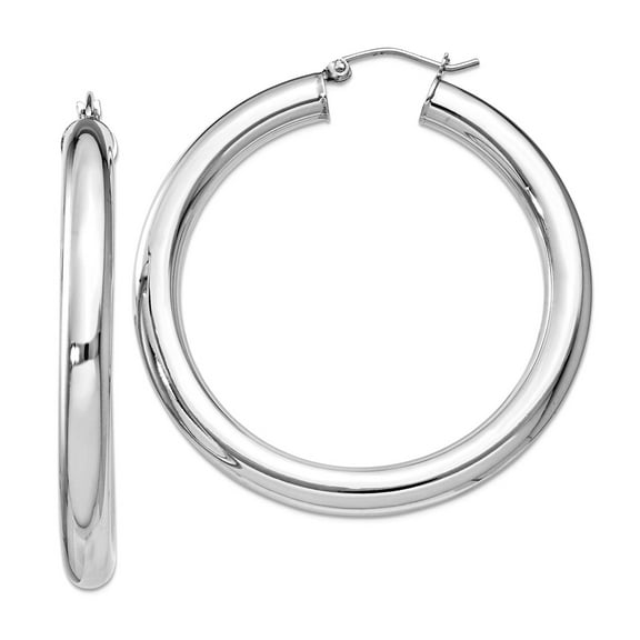 925 Sterling Silver Hollow tube Hinged post 5.00mm Polished Hoop Earrings 46x44mm Wide 5mm Thick Hoop Earring for Women