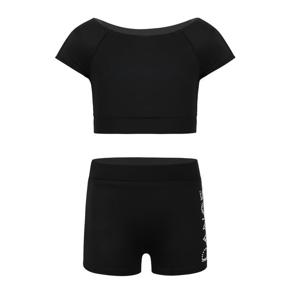 Moggemol Girls Two Piece Athletic Outfit Short Sleeve Top with Booty Shorts for Black 3XL
