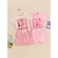 thumbnail image 4 of Aojekbee Kids Girls Shorts Set, Short Sleeve Crew Neck Letters Print T-shirt with Shorts Summer Outfit, 4 of 10
