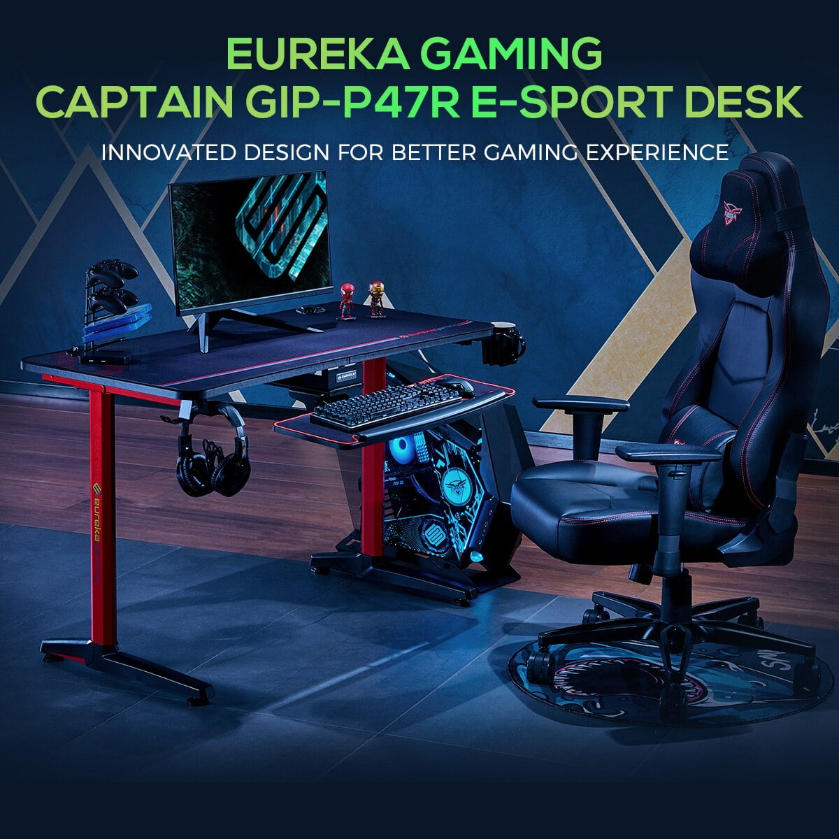 Black Eureka Ergonomic Gaming Desk 47" New Polygon Legs Design Captain Series 