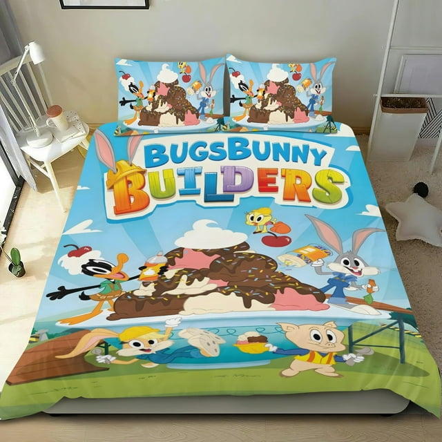 Constructores de Bugs Bunny Conjunto de sábanas temático, trío de piezas, cómodo y amigable con la piel, diseño único, regalo de decoración para el hogar para familiares, amigos y fans,173cm *218cm