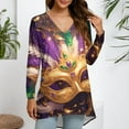thumbnail image 3 of Resicozy Mardi Gras Shirts for Women Fashion Long Sleeve Tshirt Graphic Tees Top Funny V-Neck Holiday Pullover Tops Dark Gray M, 3 of 4